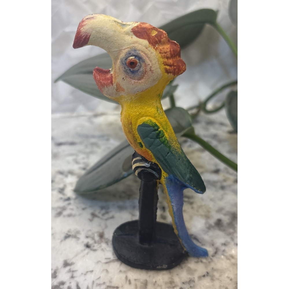 Vintage Cast Iron Parrot Bottle Opener On Stand Hand Painted Barware Island Vibe
